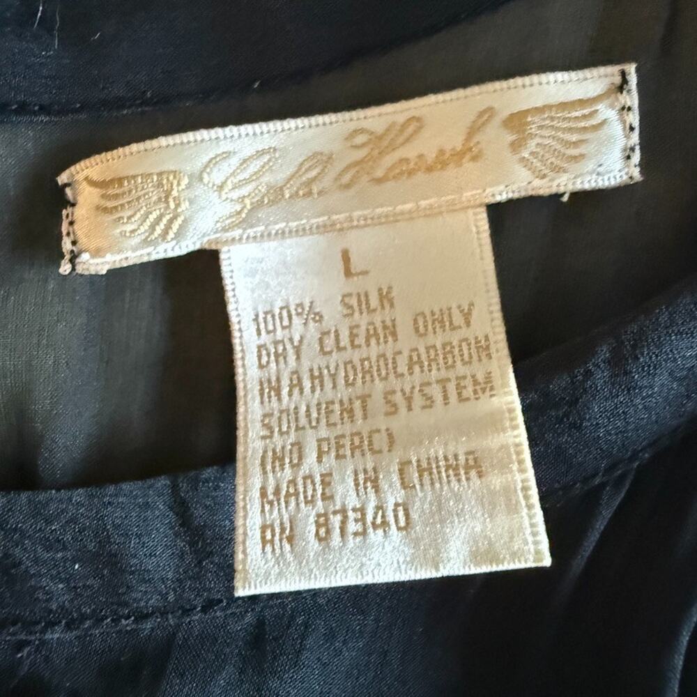 Gold Hawk Vintage Beaded Blouse Silk Sheer Black Top Boho  L - Picture 14 of 15